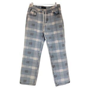 Juny jeans size Small relaxed straight leg checker print pull up drawstring shad